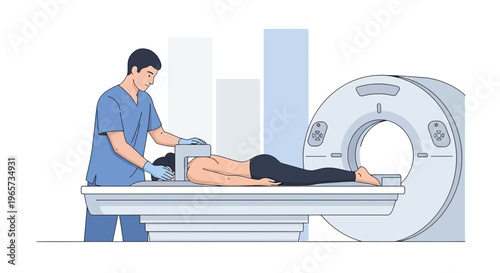Doctor Performs MRI Scan on Patient Lying on Table in Medical Room