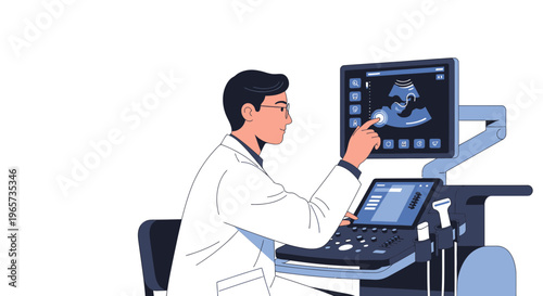 Doctor performs ultrasound examination on patient, modern medical technology
