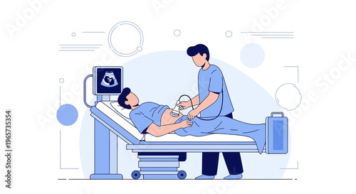 Doctor performs ultrasound examination on pregnant woman in modern clinic