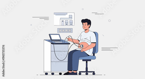 Doctor performs ultrasound examination on pregnant man, medical technology, healthcare concept