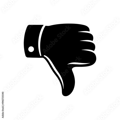 Thumb down hand icon in black color on white background for dislike or bad feedback