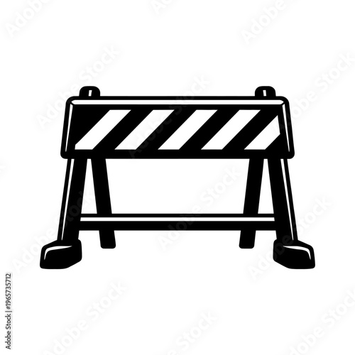Black and white illustration of a roadblock or construction barrier with diagonal stripes on a white background