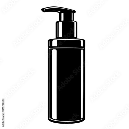 Black bottle with pump dispenser for liquid soap or lotion on white background