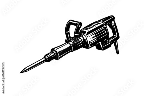 Rotary hammer drill with chisel bit for heavy-duty demolition and construction work on hard materials like concrete