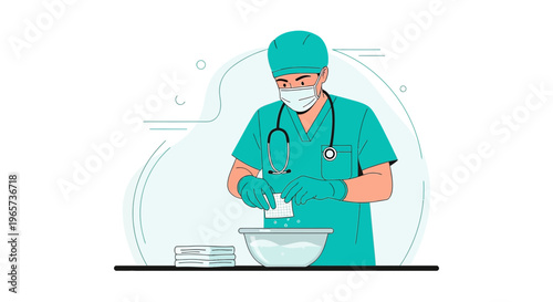 Doctor preparing medical supplies for surgery, sterile environment, healthcare concept