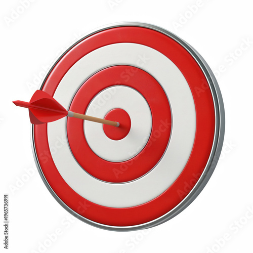 Archery target with arrow in bullseye isolated on transparent background
