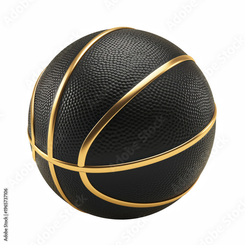 Black basketball with gold lines isolated on transparent background