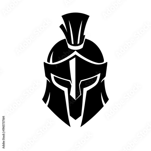 Spartan warrior helmet silhouette, ancient Greek armor, vector illustration, black and white, iconic symbol of strength and bravery, historical military headgear