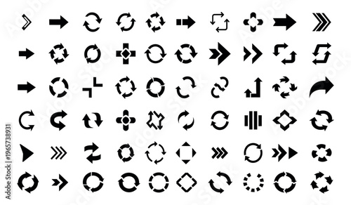 Collection of various black arrow and shape icons on white background image