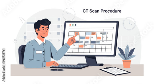Doctor Scheduling CT Scan Procedure on Calendar Computer Screen