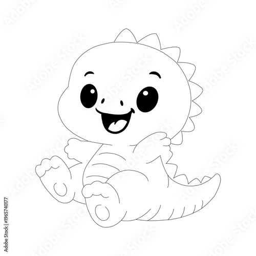 A cute cartoon dinosaur coloring page for kids, featuring a simple line art style. This animal illustration features clean lines, perfect for children's coloring pages, educational activities.