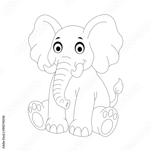 A cute cartoon elephant coloring page for kids, featuring a simple line art style. This animal illustration features clean lines, perfect for children's coloring pages, educational activities.