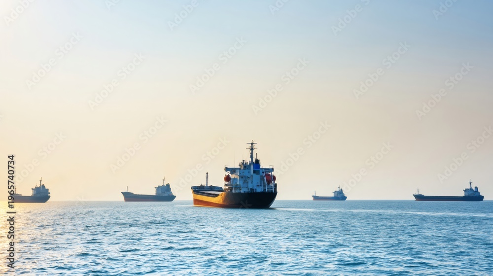 Fototapeta premium Cargo ships sailing ocean transporting international trade containers