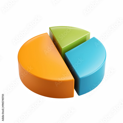 Colorful pie chart with four segments isolated on transparent background