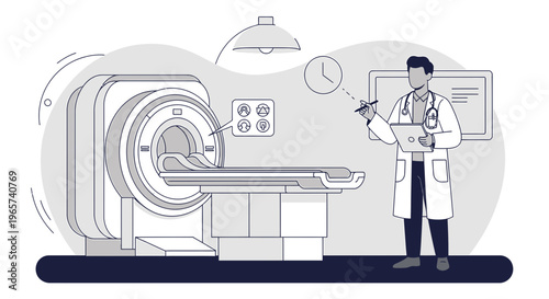 Doctor With MRI Scanner, Medical Imaging Technology, Healthcare Diagnostics
