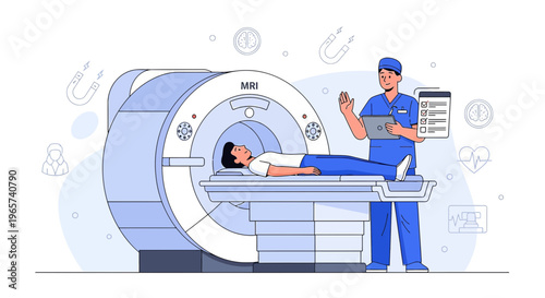 Doctor with Patient in MRI Machine, Medical Diagnostic Imaging and Healthcare Concept