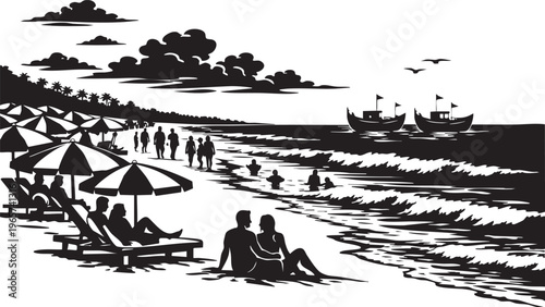 Cox’s Bazar Beach Silhouette Vector