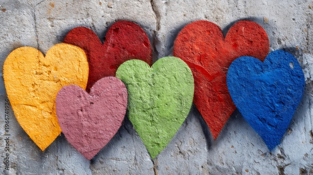 Obraz premium Colorful textured heart shapes representing love and diversity