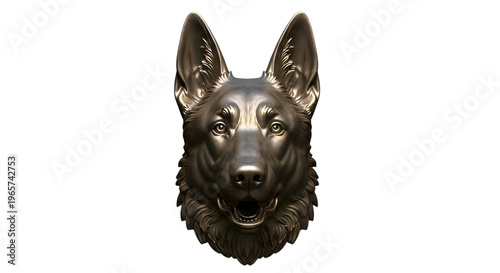 3 D Sculpture of a German Shepherd Dog Head in Bronze