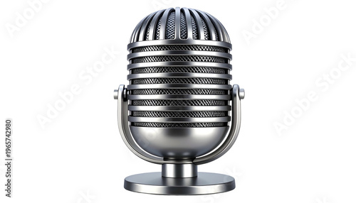 A detailed image of a classic, silver, vintage microphone against a black background