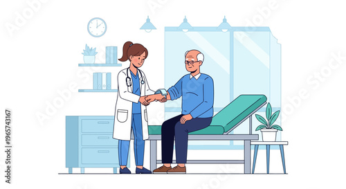 Doctor Checking Pulse of Elderly Patient