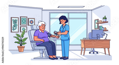 Doctor Checking Senior Patient Blood Pressure