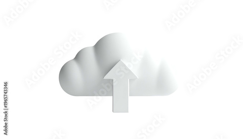 A white cloud icon with an upward arrow, against a stark black background