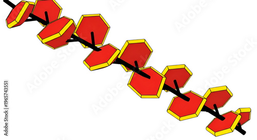 Red and Yellow Hexagonal Shapes Connected by Black Lines