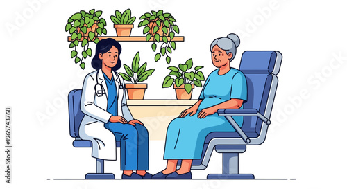 Doctor Consulting Elderly Patient in Modern Clinic