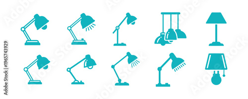 Decorative lamp icon collection with solid filled shapes.