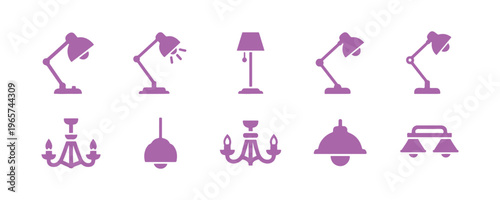 Multiple lamp illustrations arranged as a solid icon set.