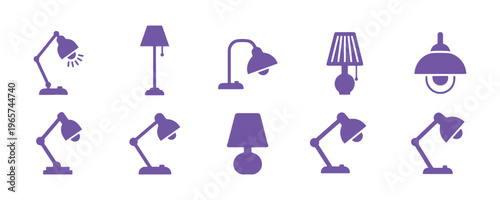 Minimal solid lamp icons representing different lighting designs.