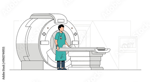 Medical professional operating MRI scanner for patient scan in modern clinic