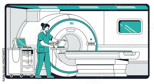 Medical professional operating MRI scanner in a modern diagnostic imaging center