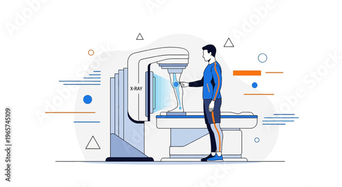Man Undergoing Medical X-Ray Scan in Modern Diagnostic Room