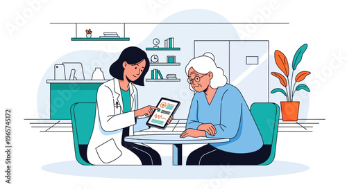 Doctor Explaining Medical Data to Senior Patient
