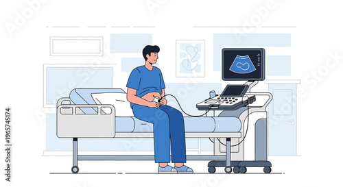 Man Undergoing Ultrasound Examination in a Modern Medical Clinic