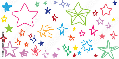 A colorful collection of stars on a white background