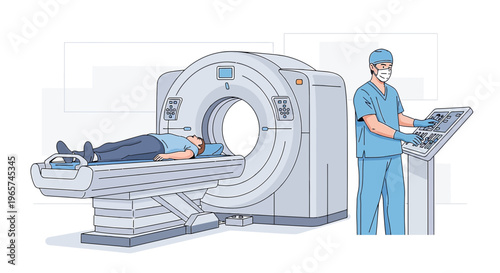 Medical CT Scan Procedure: Patient on Table, Technician Operating Machine