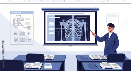 Medical Lecture: Doctor Explains X-Ray Anatomy to Students in Classroom