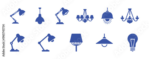 Set of different lamp symbols presented as solid vector icons.