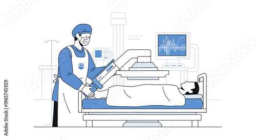 Medical Procedure: Doctor Performing X-ray on Patient in Hospital Room with Monitor