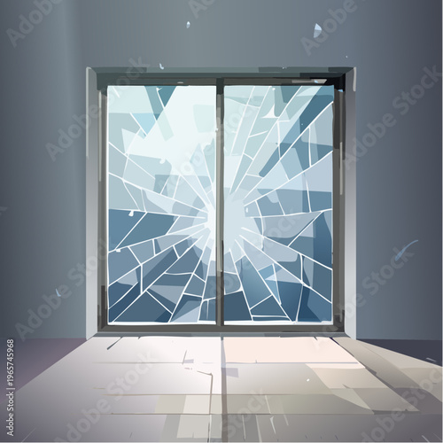 Shattered glass doors revealing intricate cracks, symbolizing vulnerability and the aftermath of an unforeseen incident
