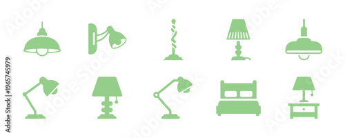 Collection of various lamp icons designed in a bold solid style.