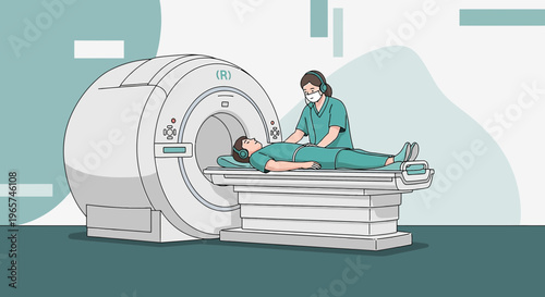 Medical professional assisting patient during MRI scan in a modern clinic