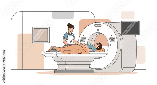 Medical professional assisting patient during MRI scan in modern clinic