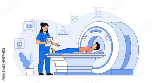 Medical Professional Assisting Patient in MRI Scanner for Diagnostic Imaging