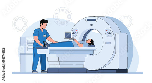 Medical Professional Assists Patient During CT Scan Procedure in Modern Radiology Department