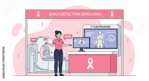 Medical Professional Explains CT Scan Procedure at Health Awareness Booth