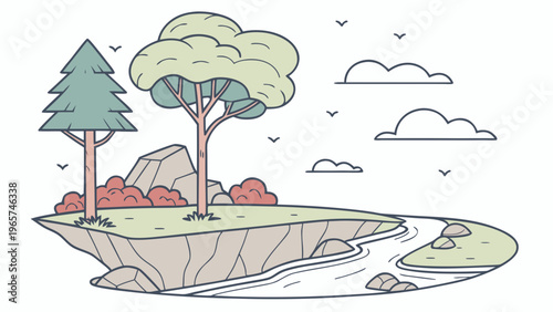 Surreal Floating Island Flat Vector